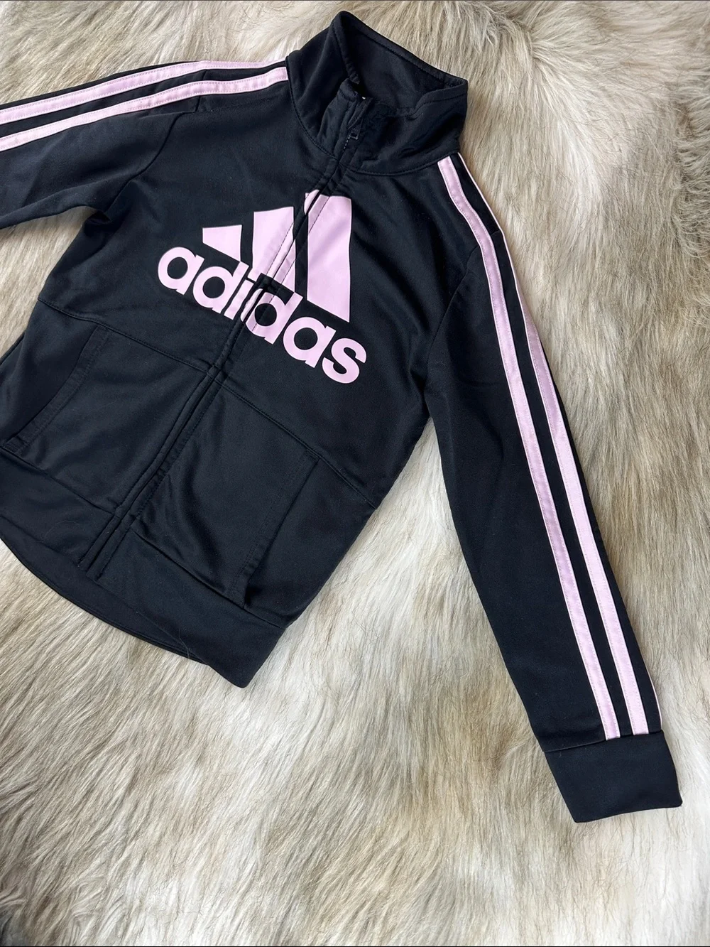 Adidas Girls Black Pink 2 Piece Tracksuit Set Size 6
